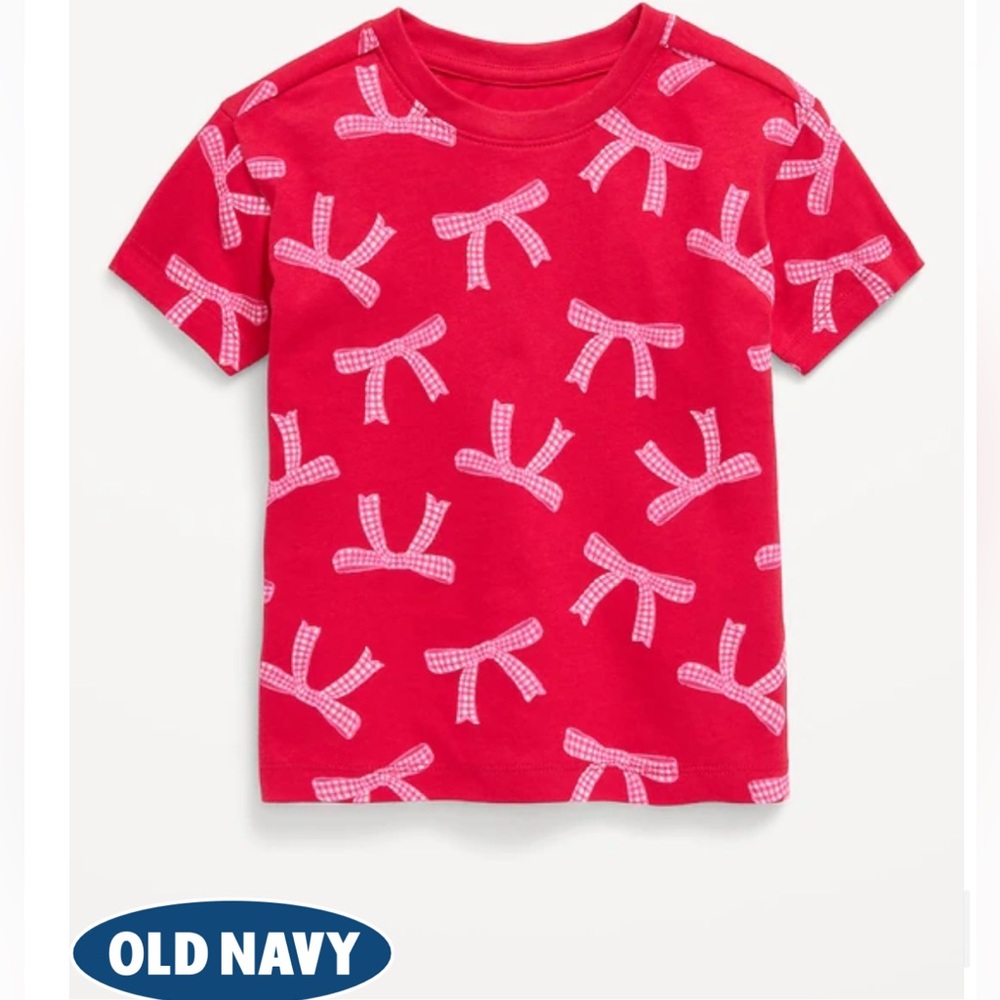 Red Kids T-Shirt with Pink Bow Pattern